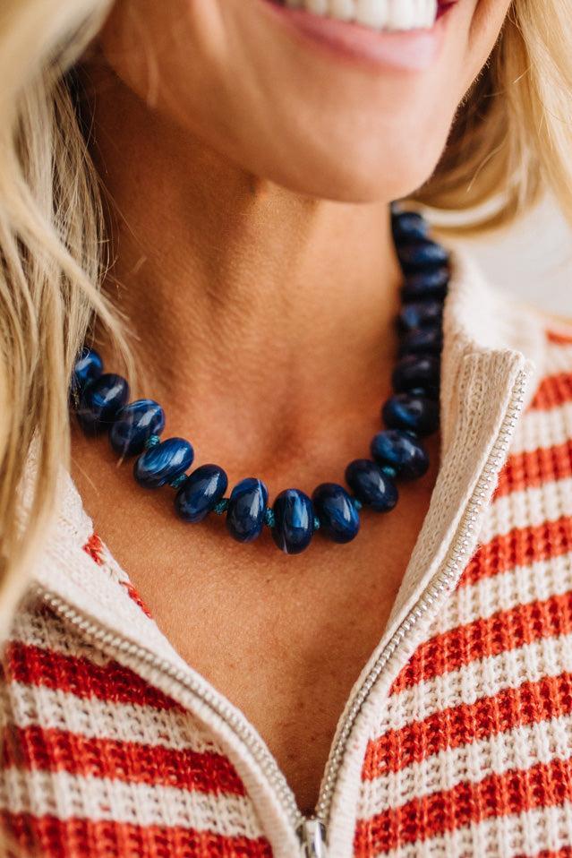 Colorful Bead Bold Bauble Necklace in Dark Navy Blue