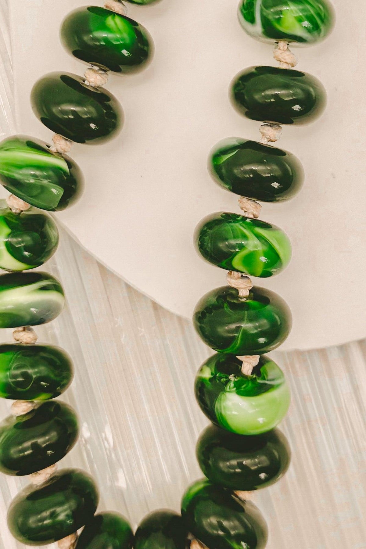 Dark Green Marbled Colorful Bead Bubble Necklace.