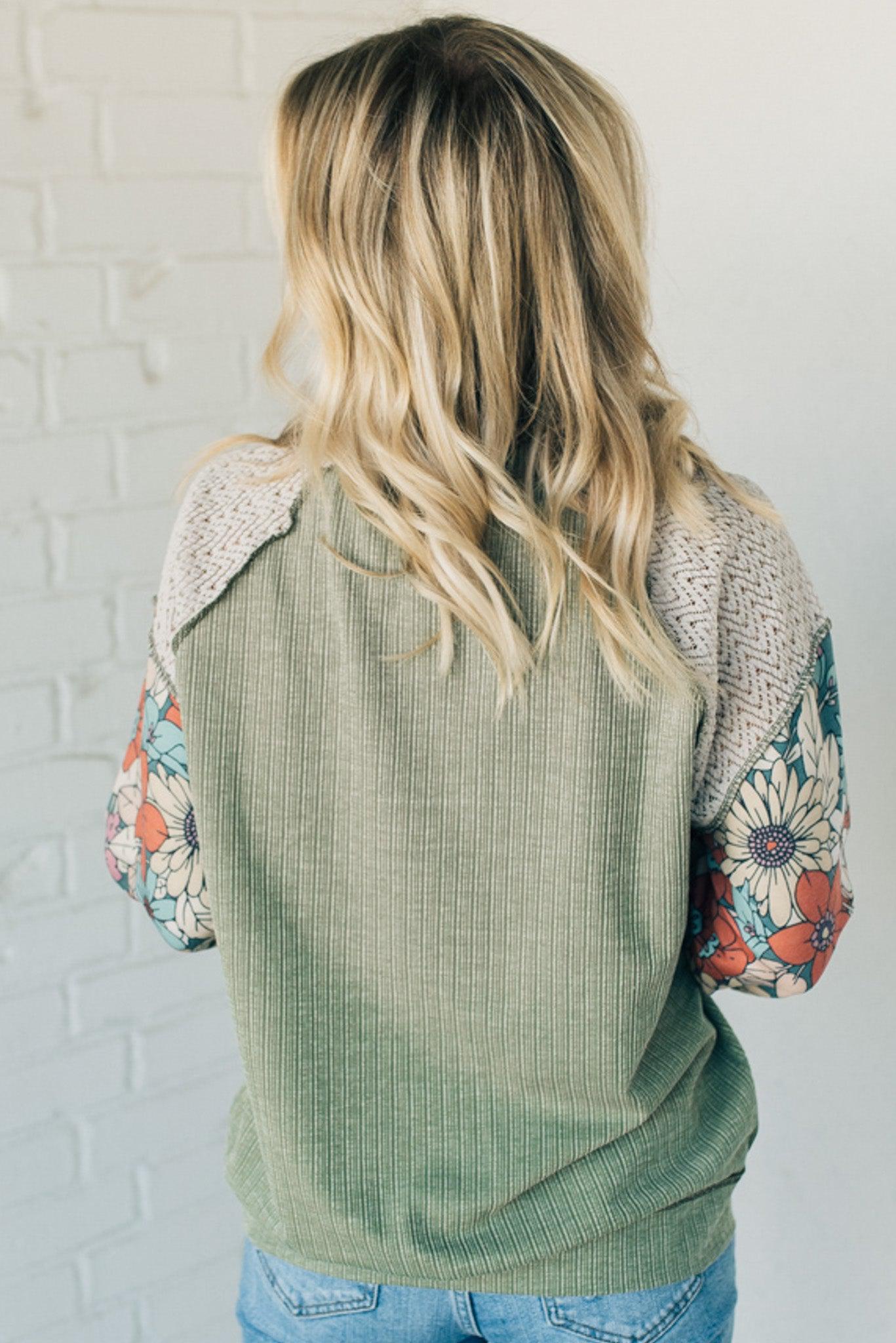 Floral and Lace Ribbed Top
