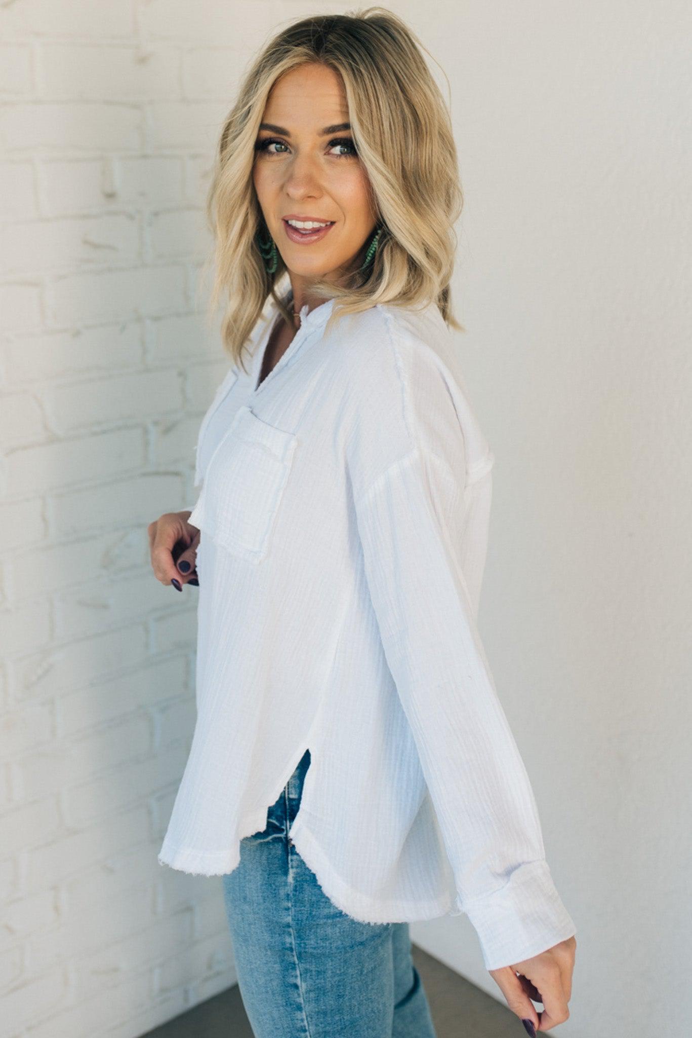Gauze Henley Side Split Top