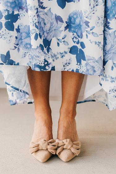 Pointed Toe Bow Accent Kitten Heels