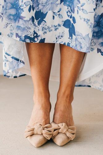 Pointed Toe Bow Accent Kitten Heels