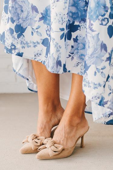 Pointed Toe Bow Accent Kitten Heels