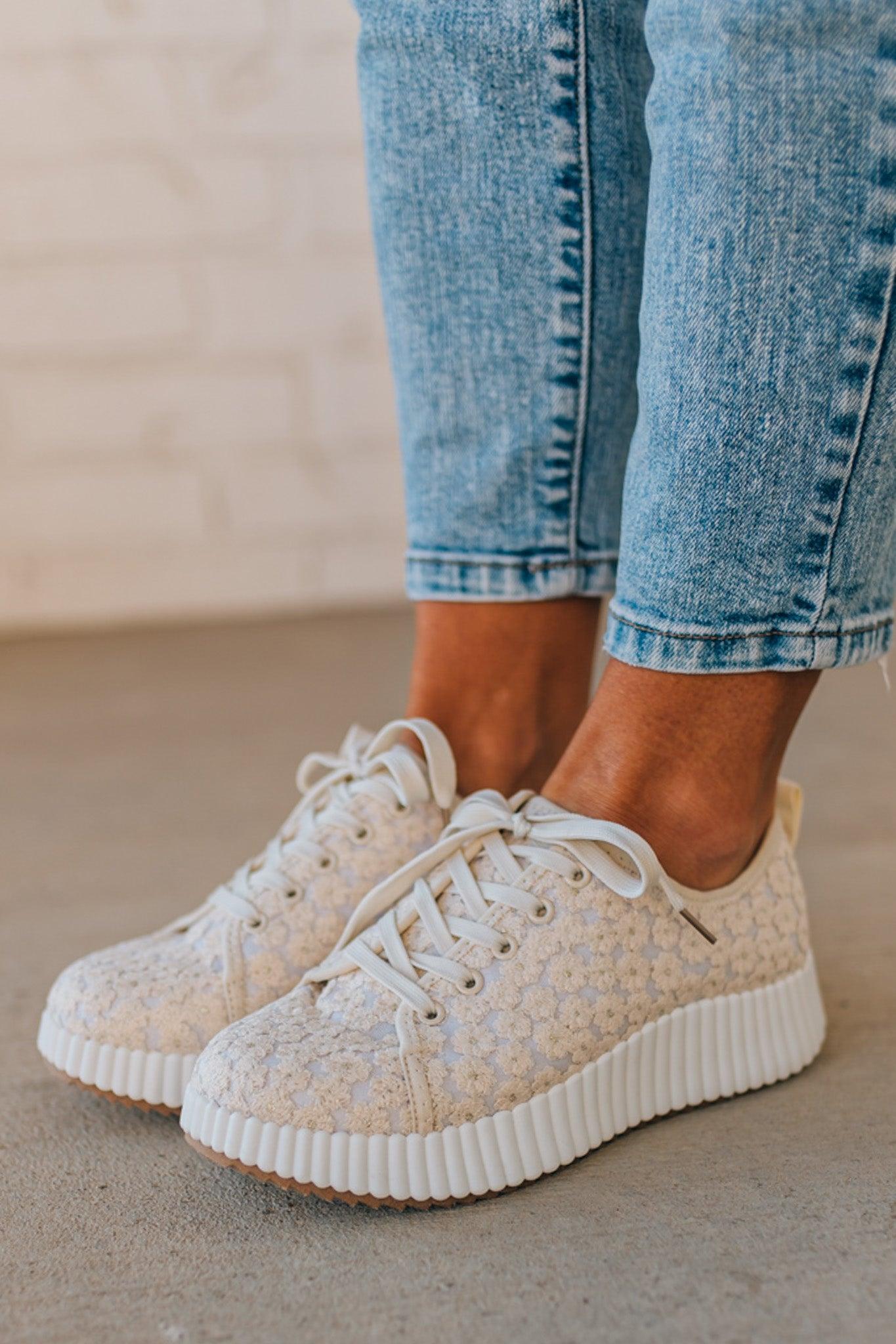 Ivory Crochet Lace Platform Sneaker