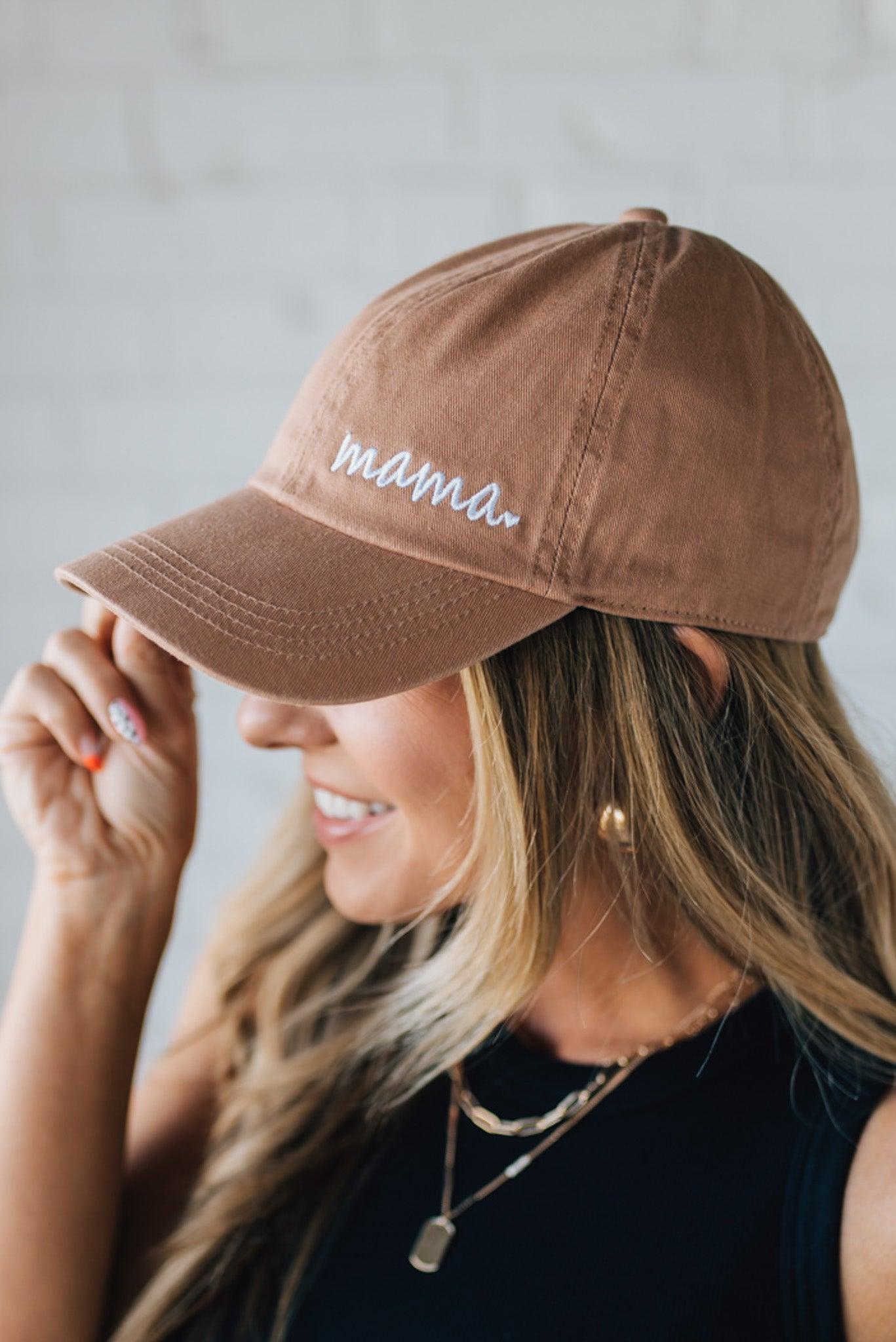 Blonde Woman Wearing a Mama Letters Embroidered Letters Baseball Cap
