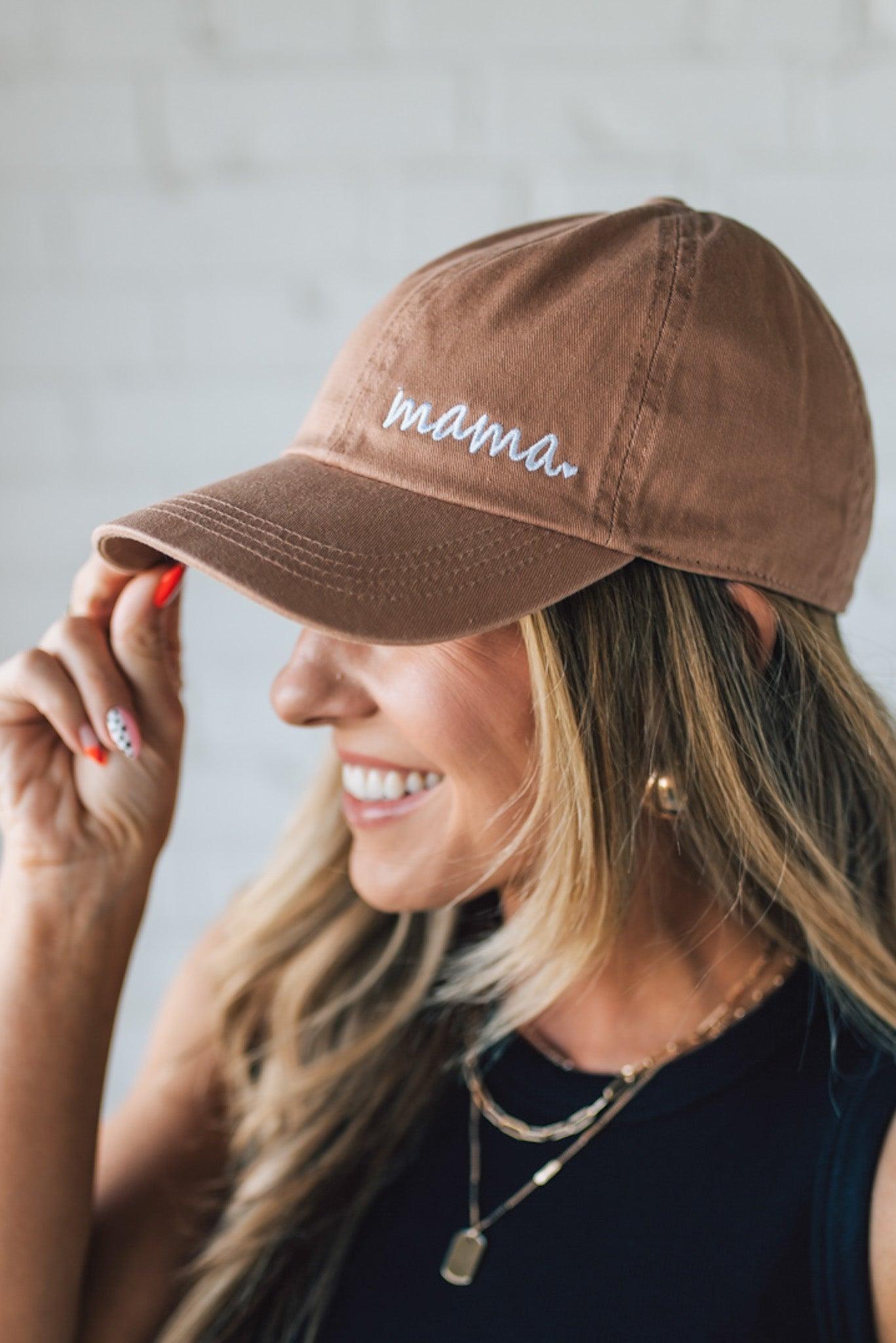 Blonde Woman Wearing a Mama Letters Embroidered Letters Baseball Cap