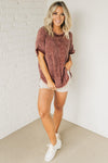 Mineral Washed Waffle Rolled Sleeve Tee
