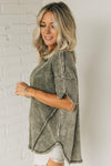 Mineral Washed Waffle Rolled Sleeve Tee