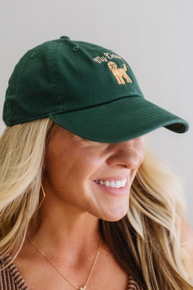 Dark Green "My Doodle" Embroidered Cotton Stone Washed Cap