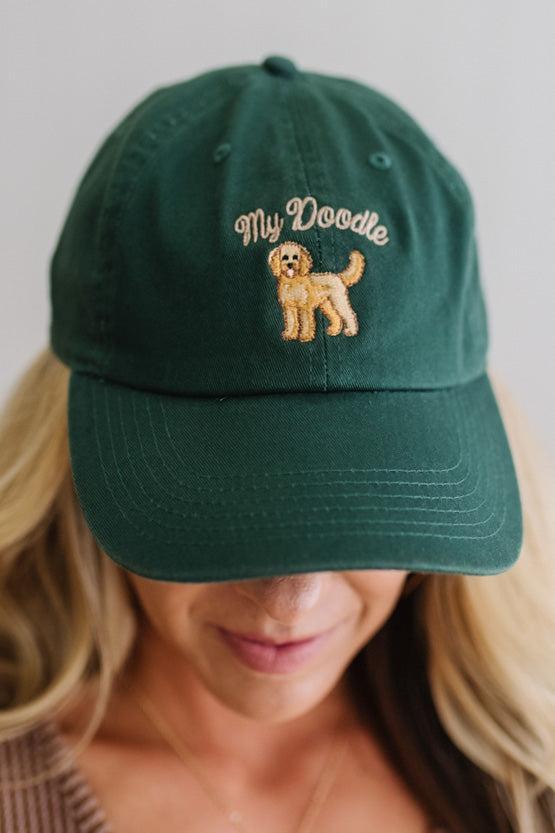 Dark Green "My Doodle" Embroidered Cotton Stone Washed Cap