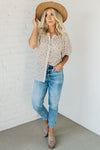Neutral Ditsy Floral Buttoned Top