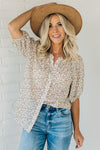 Neutral Ditsy Floral Buttoned Top