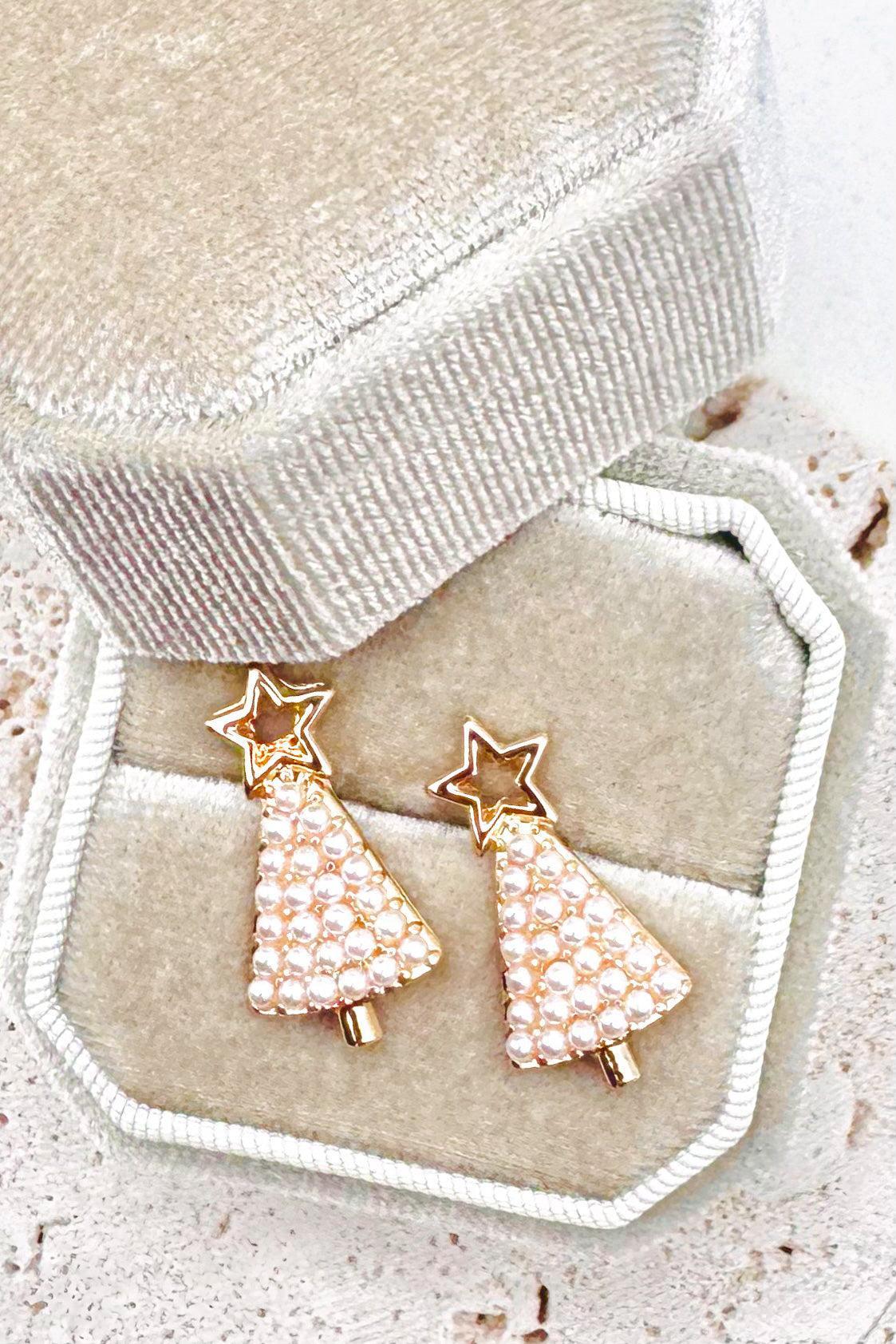 Pearl-embellished Christmas Tree Stud Earrings