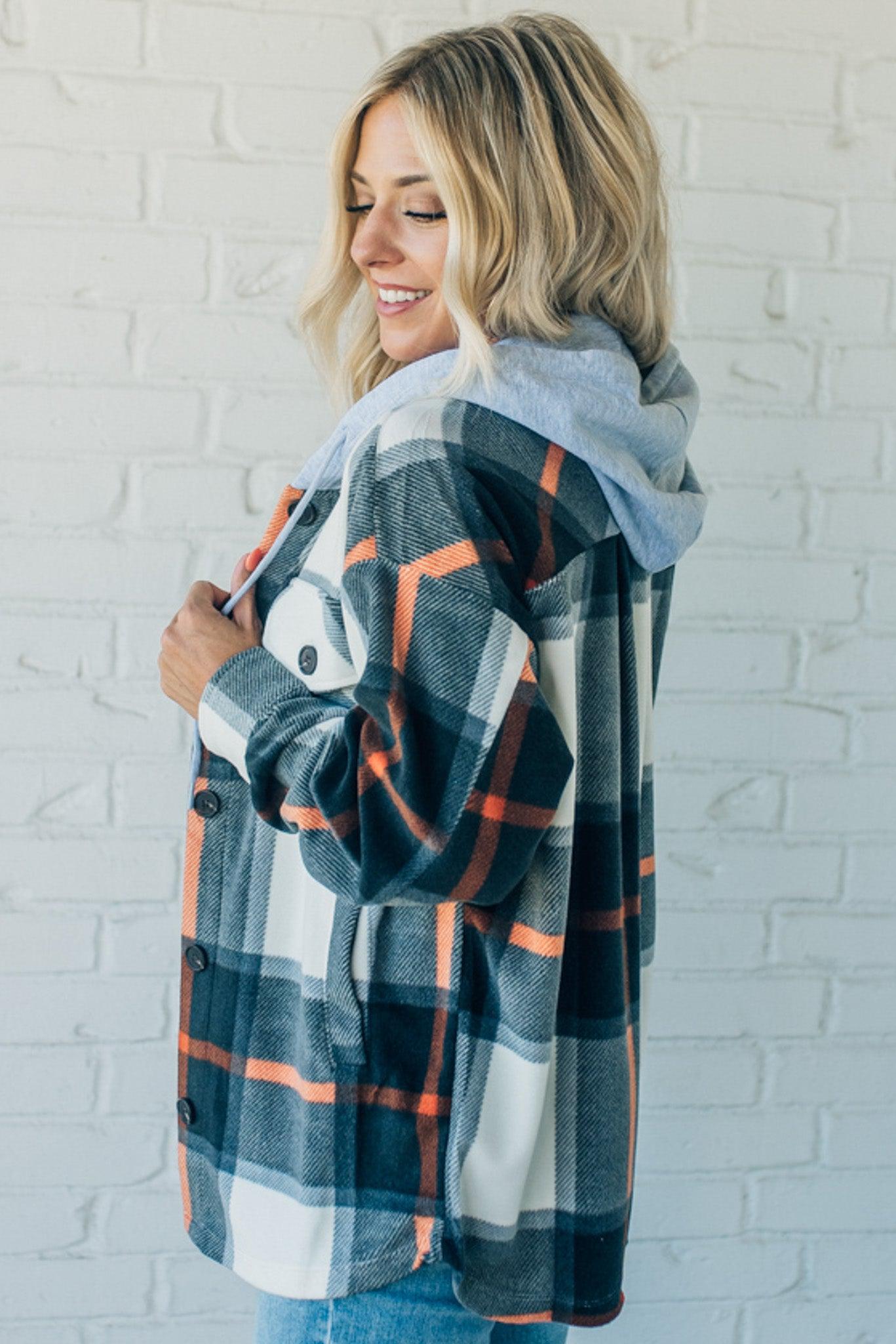 Plaid Print Fleece Hooded Shacket