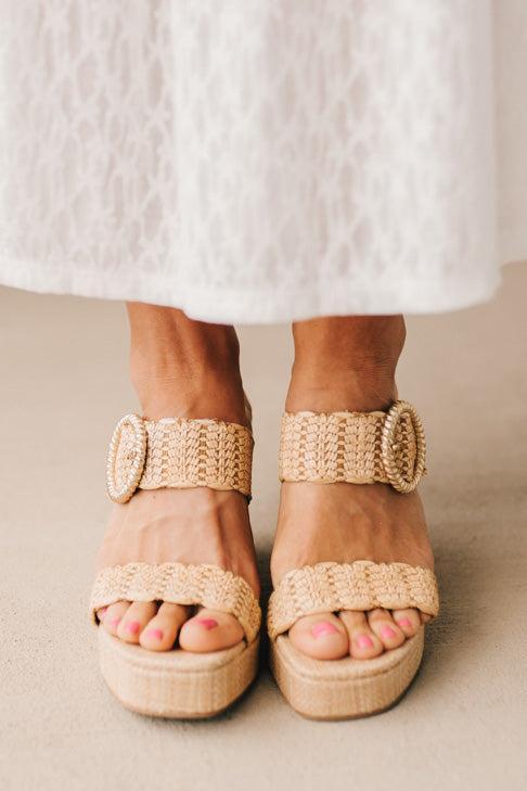 Raffia Platform Wedge High Heel Dressy Sandal