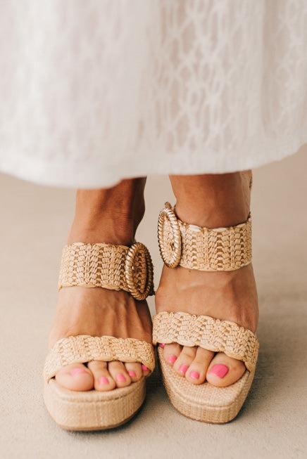 Raffia Platform Wedge High Heel Dressy Sandal