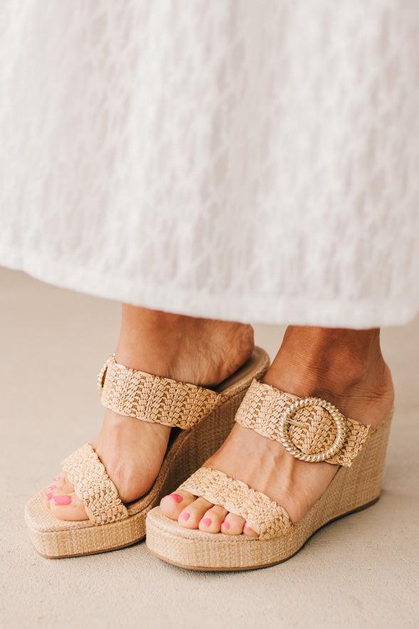 Raffia Platform Wedge High Heel Dressy Sandal