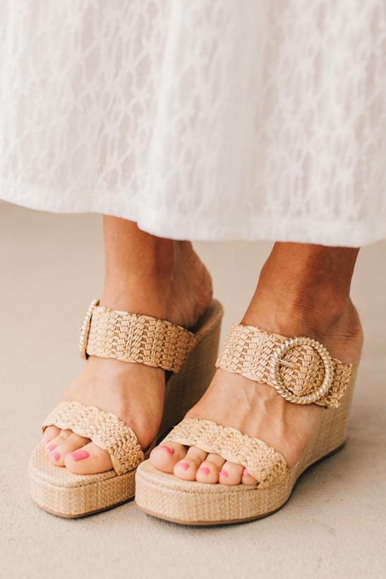 Raffia Platform Wedge High Heel Dressy Sandal