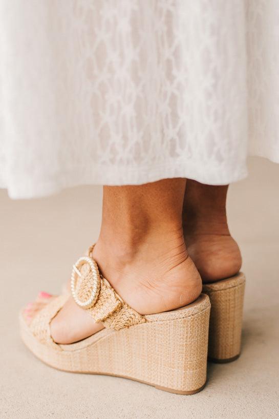 Raffia Platform Wedge High Heel Dressy Sandal