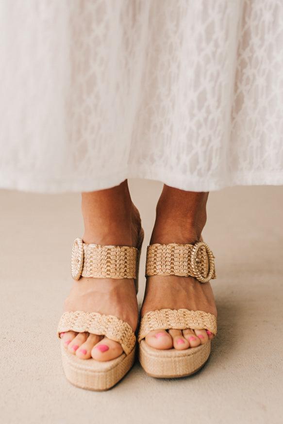 Raffia Platform Wedge High Heel Dressy Sandal
