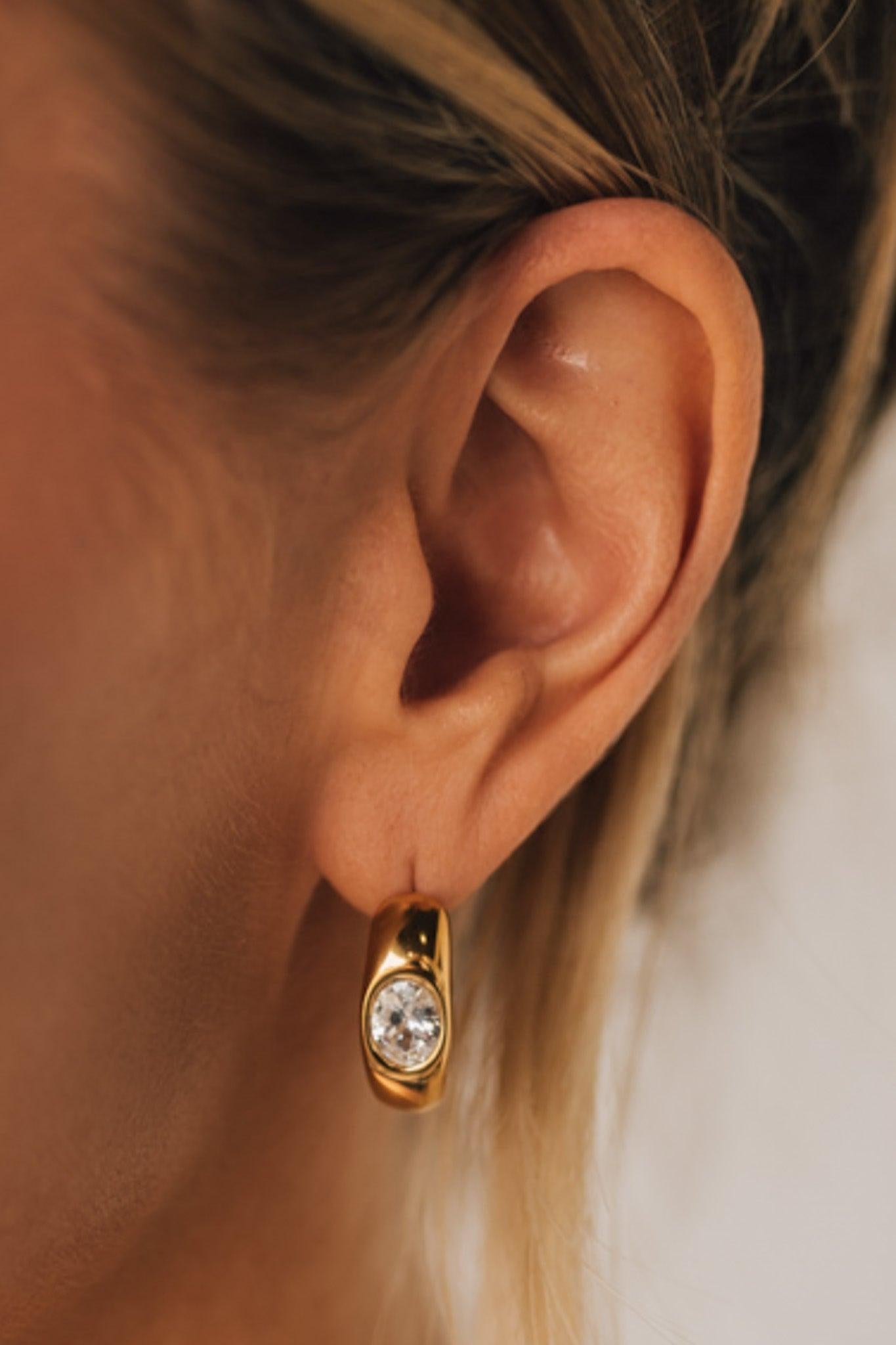 18K Gold Non-Tarnish CZ Classic C Hoop Earring