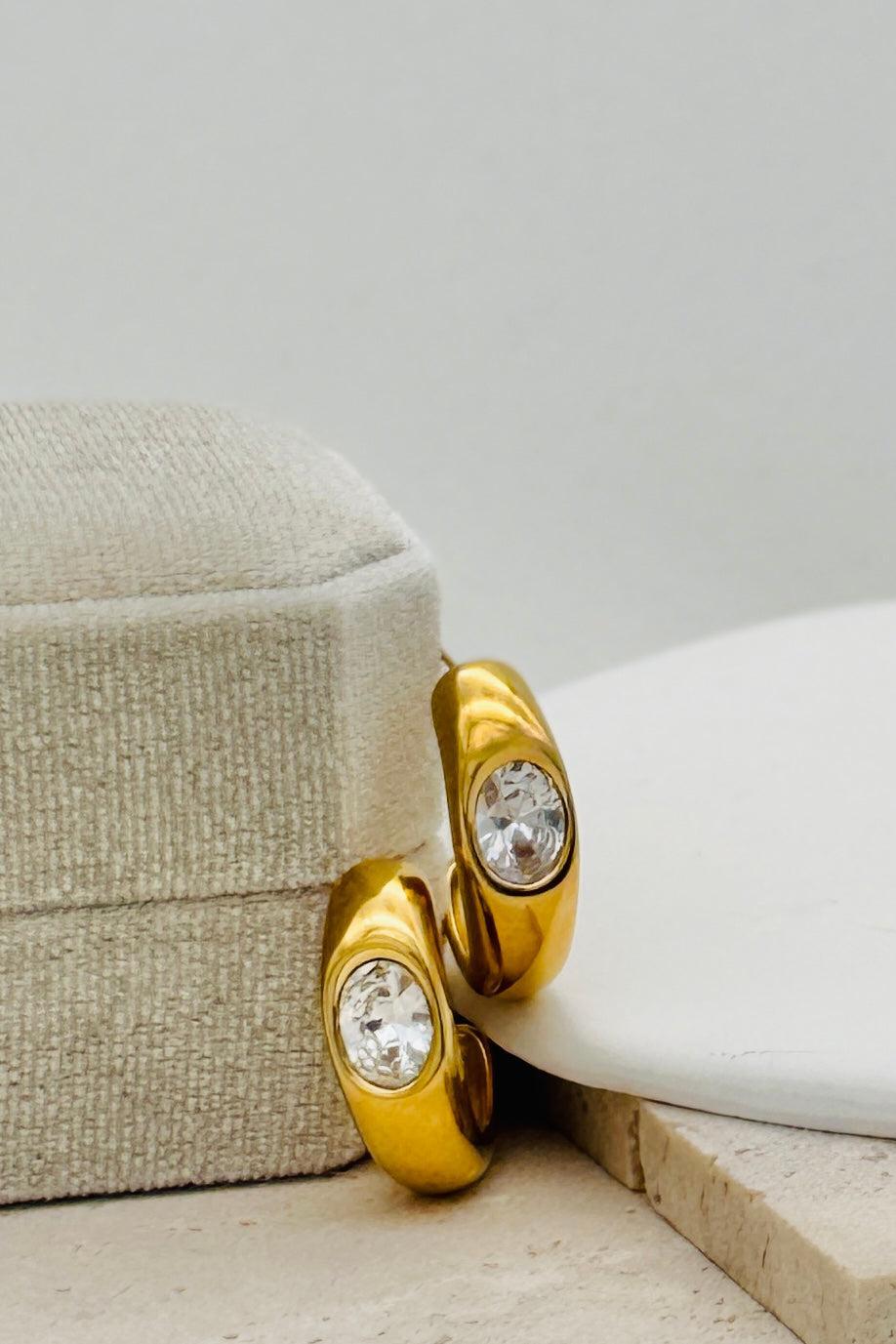 18K Gold Non-Tarnish CZ Classic C Hoop Earring