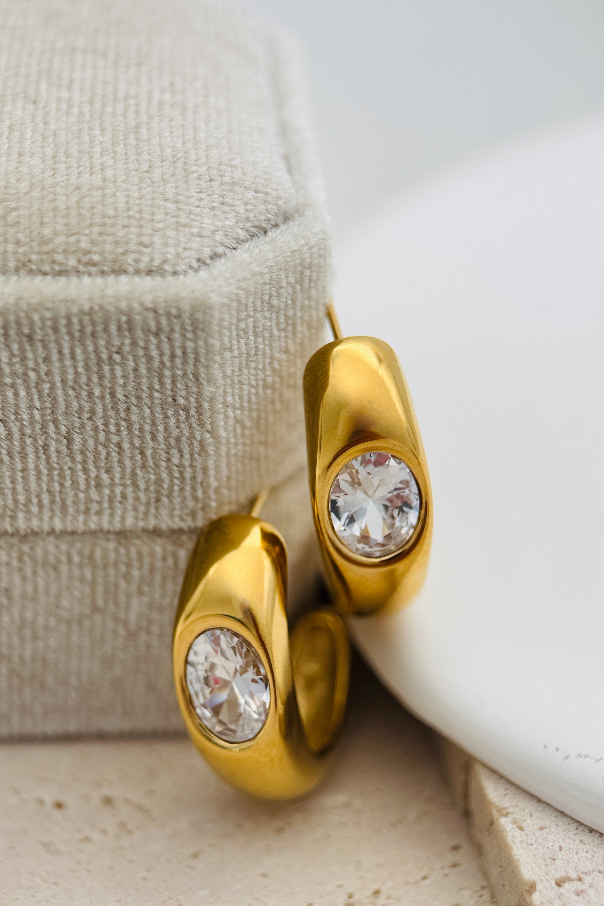 18K Gold Non-Tarnish CZ Classic C Hoop Earring