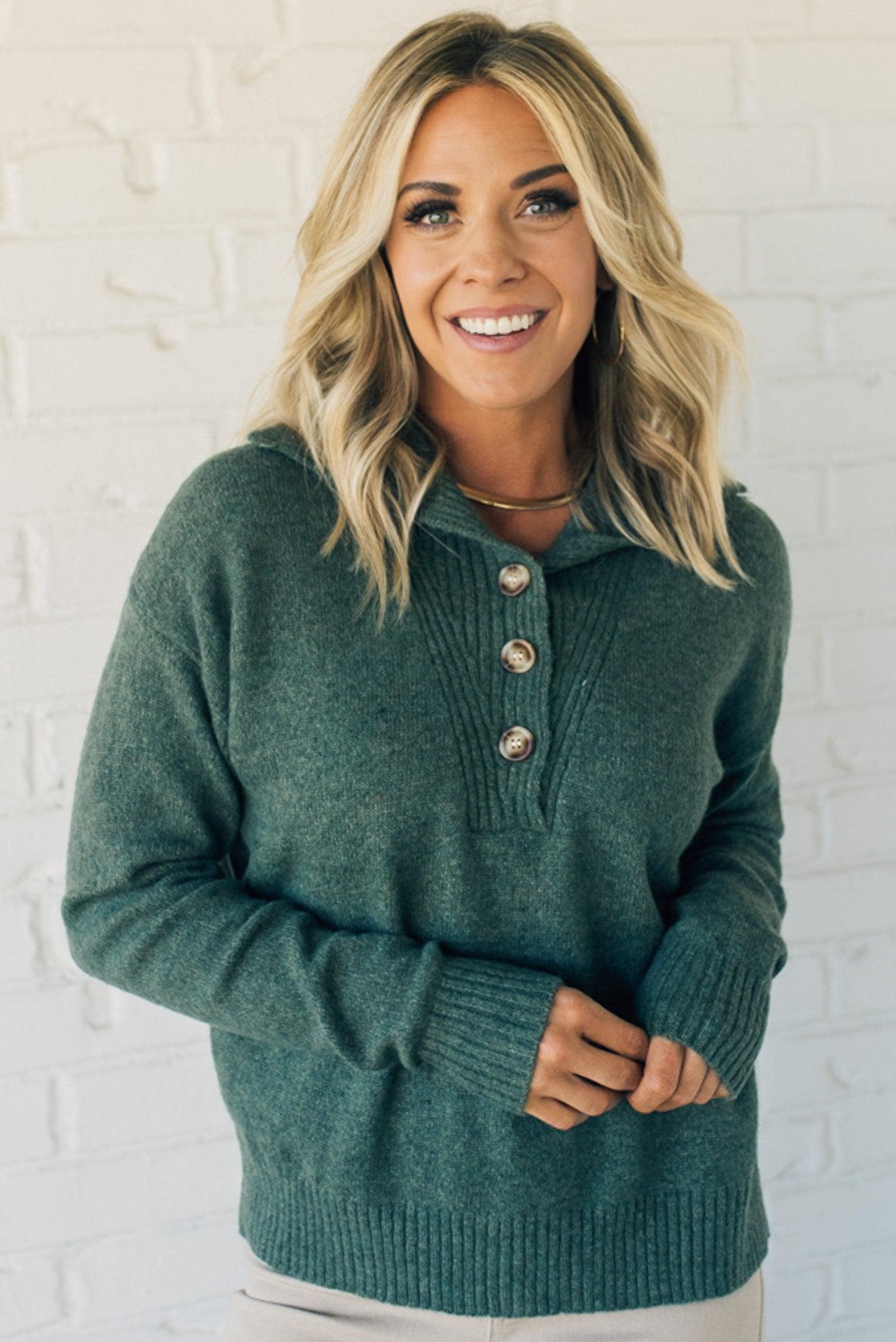 Ribbed Placket Stretch Sweater