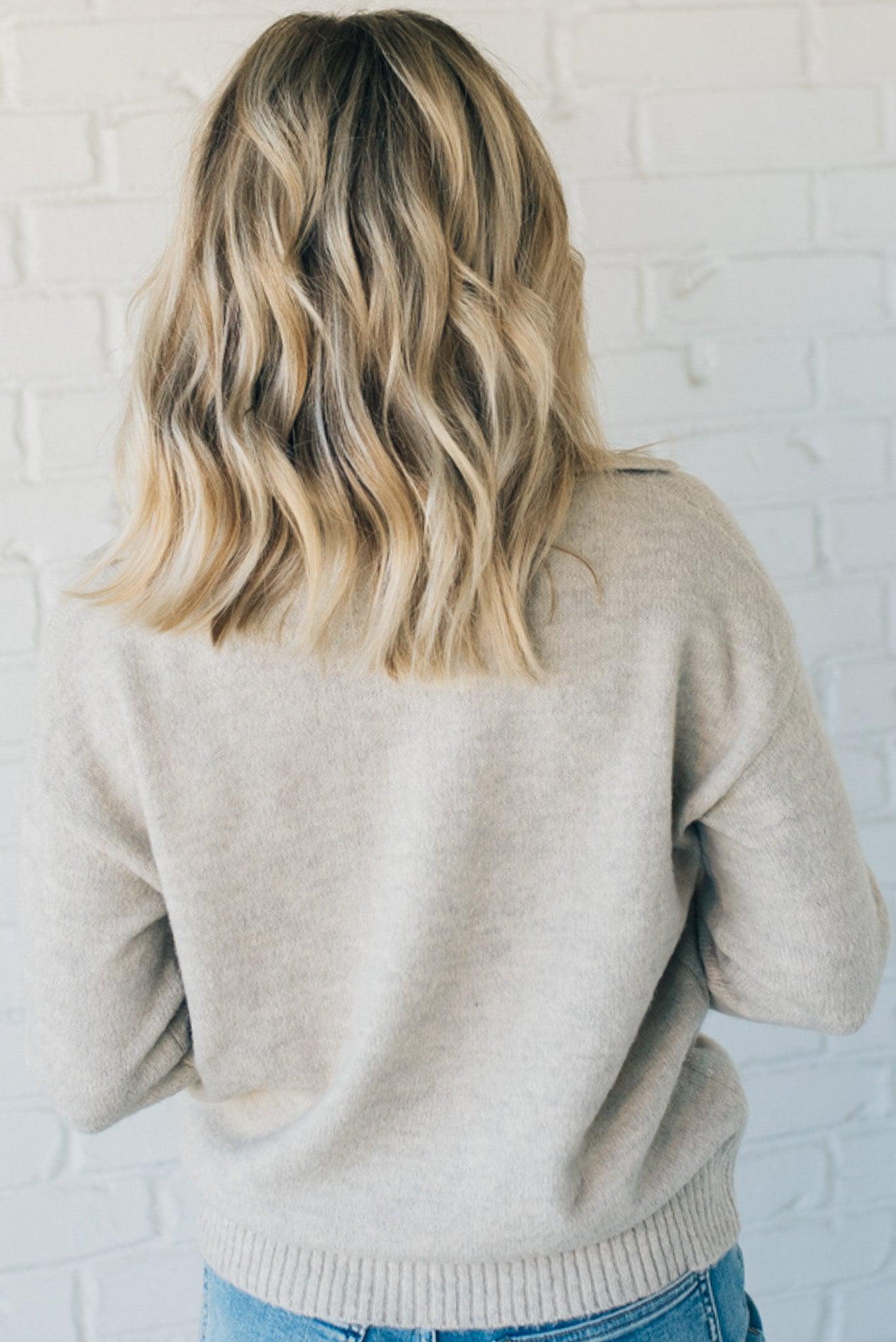 Ribbed Placket Stretch Sweater