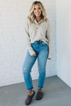 Ribbed Placket Stretch Sweater