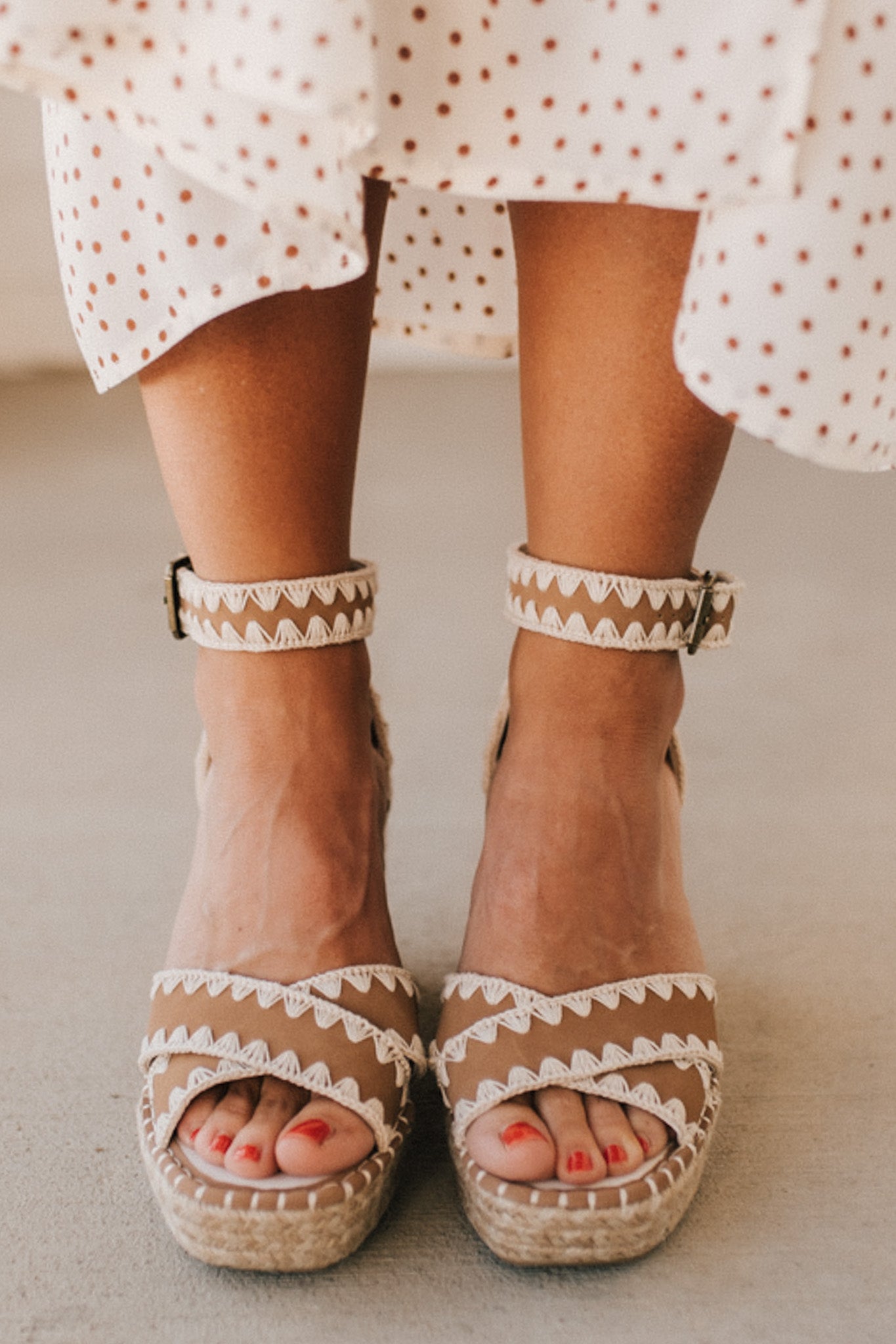 Camel and Cream Espadrille Slide with Embroidered Straps