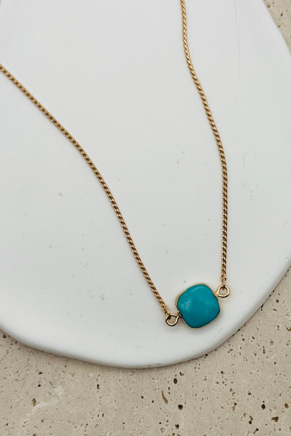 Square Stone Charm Necklace