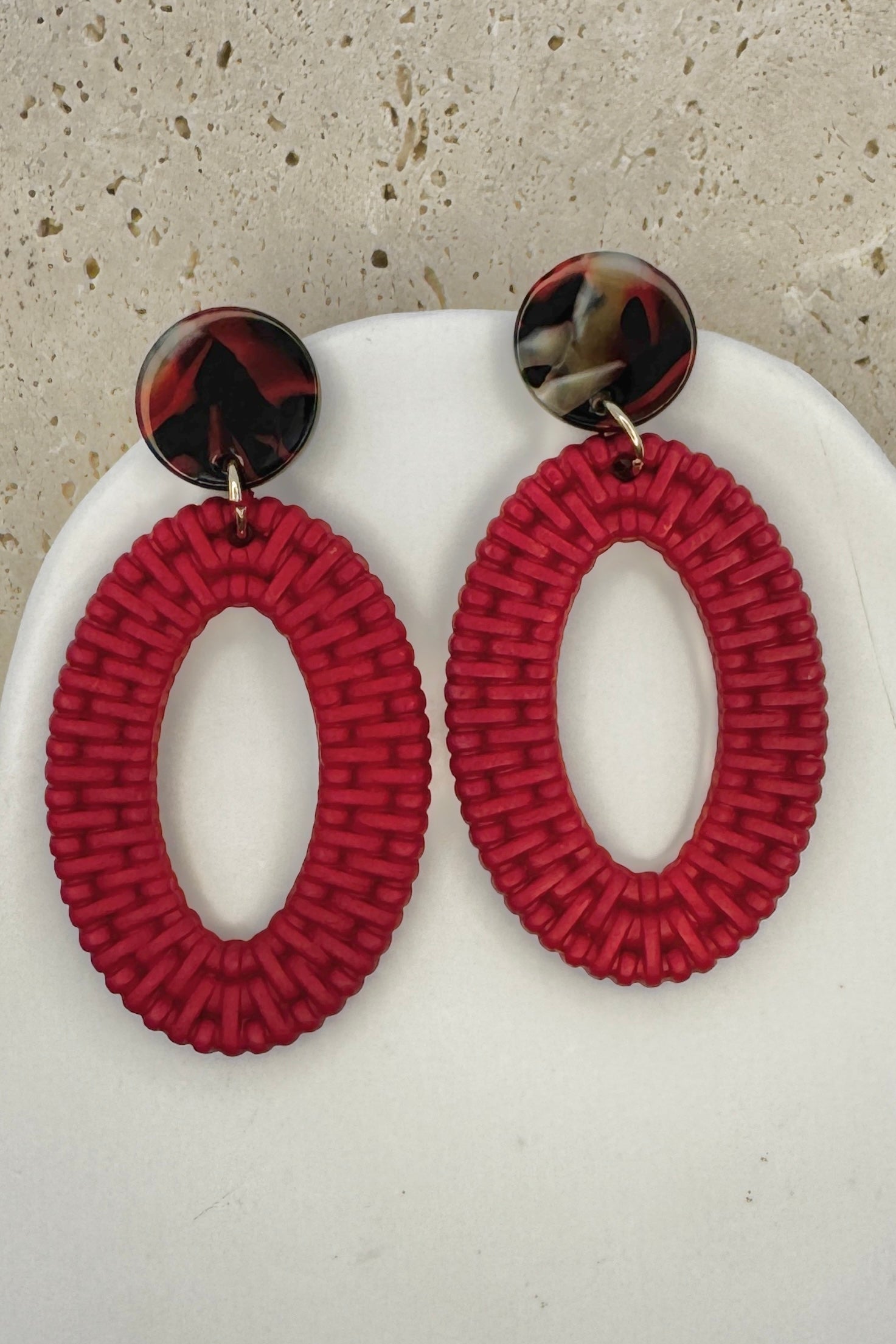 Faux Rattan Straw Woven Hoop Dangling Earring