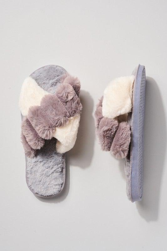 Colorblock Faux Fur Slippers