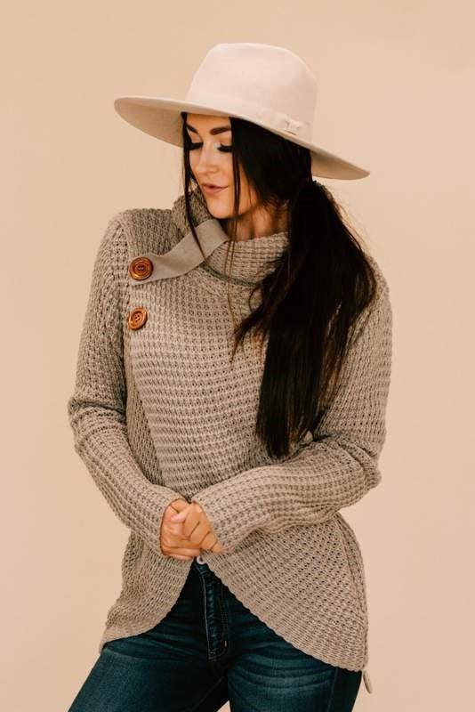 Button Detail Cowl Sweater | Clearance