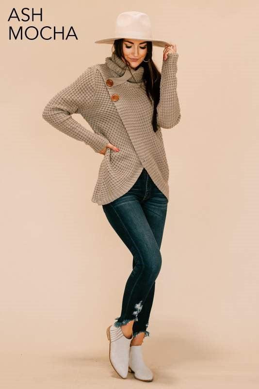 Button Detail Cowl Sweater | Clearance