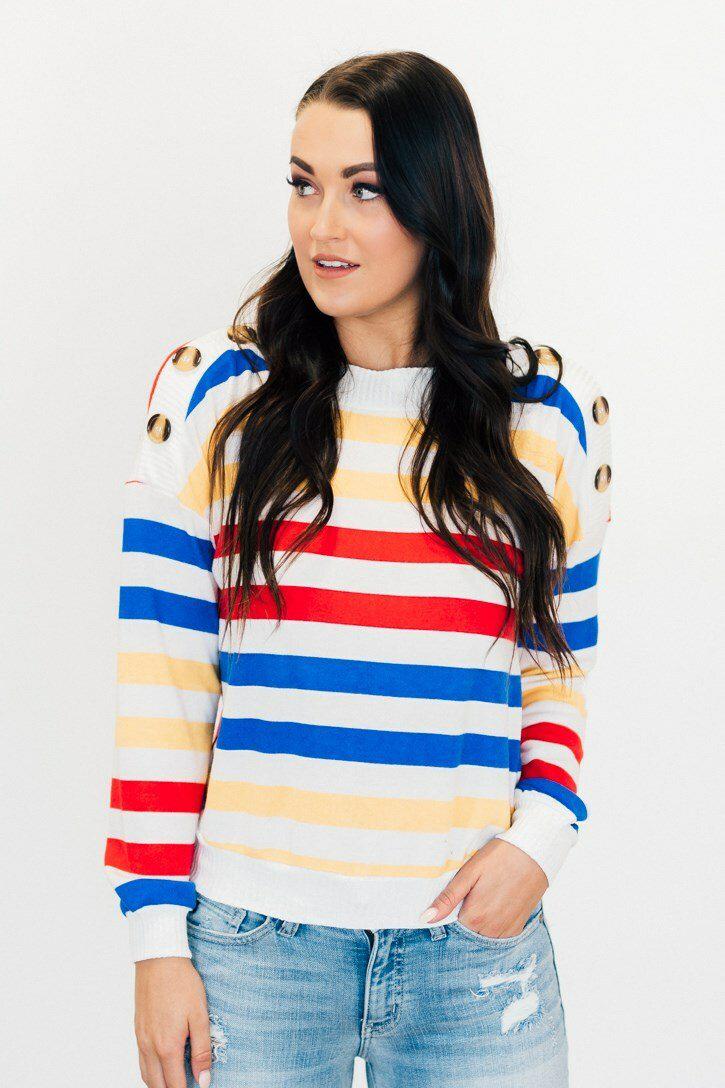 Button Detail Stripe Sweater