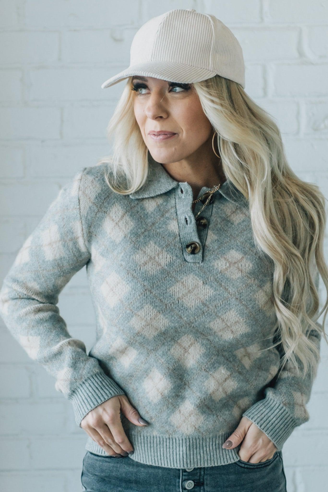 Argyle Pattern Henley Sweater