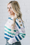 Button Detail Stripe Sweater