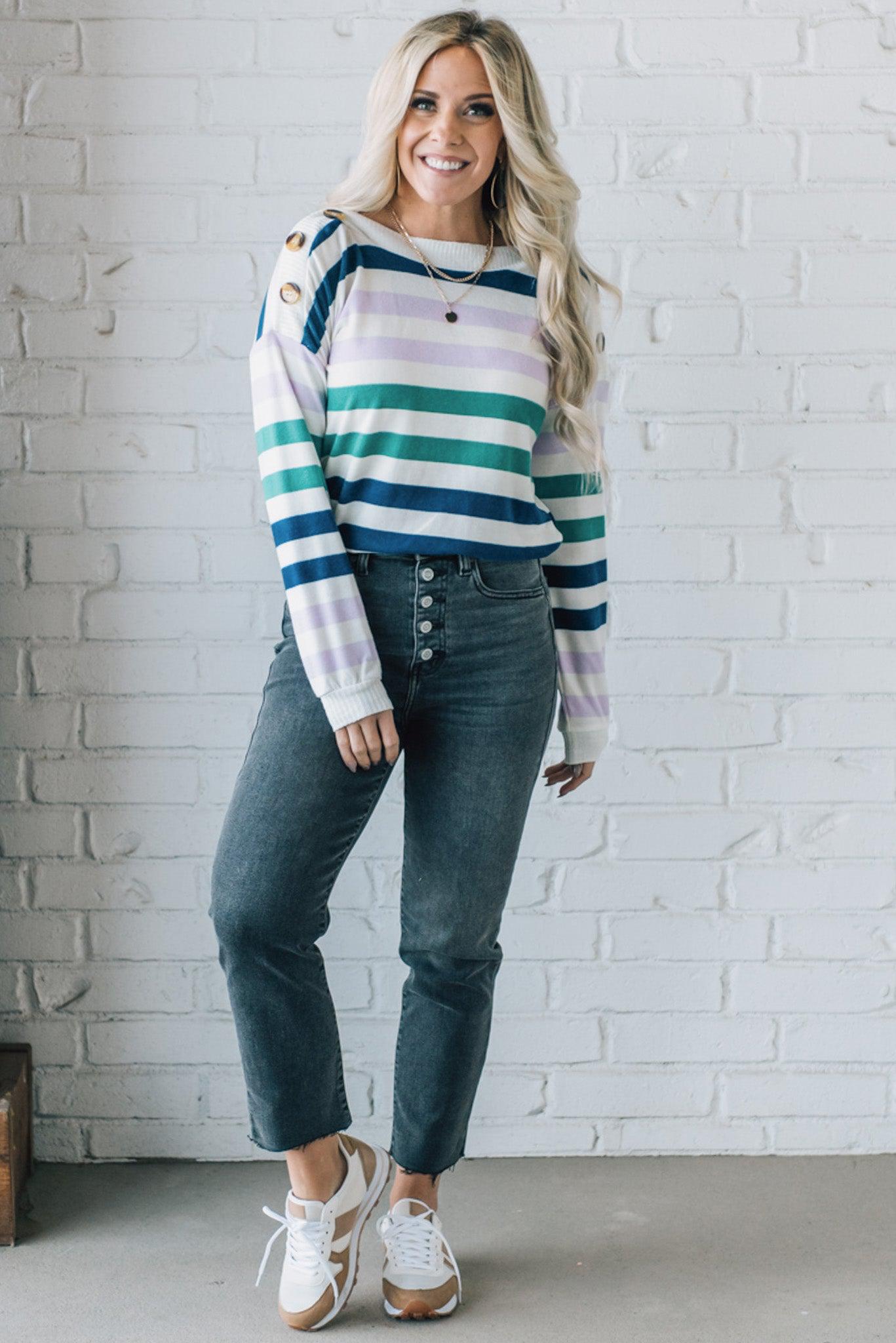Button Detail Stripe Sweater