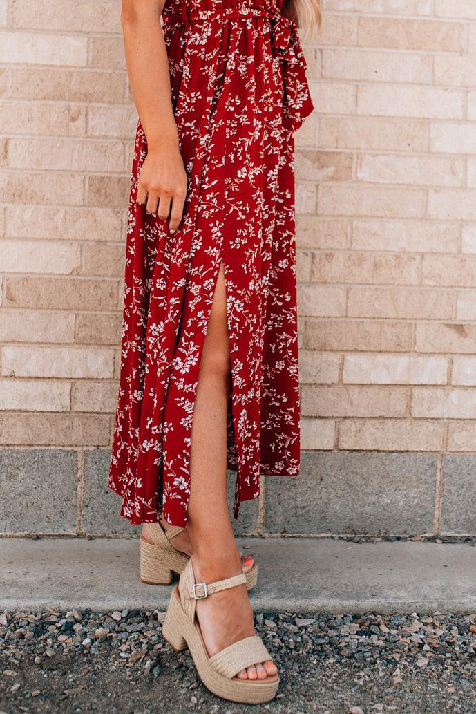 Double Side Slit Printed Midi