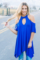 Flowy Open Shoulder Tunic | Royal
open-shoulder-top-with-keyhole-cut-out-detail-back-button-closure