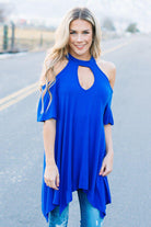 Flowy Open Shoulder Tunic | Royal
open-shoulder-top-with-keyhole-cut-out-detail-back-button-closure