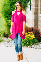 Flowy Open Shoulder Tunic | Magenta