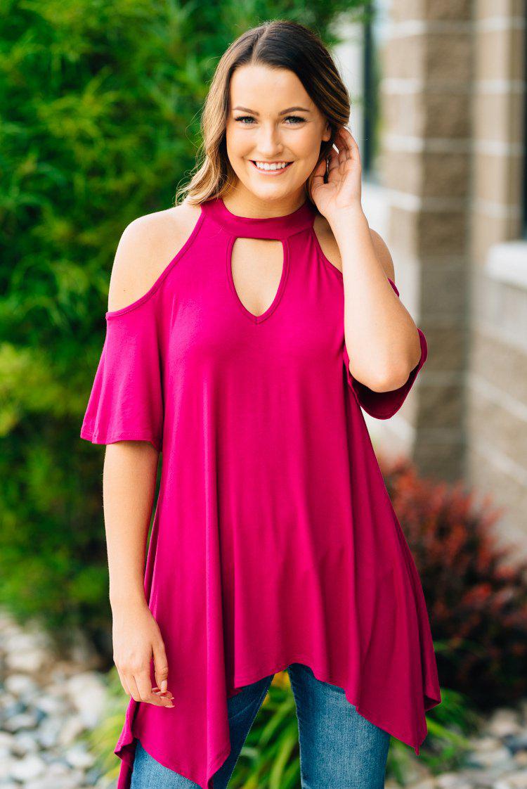 Flowy Open Shoulder Tunic | Magenta