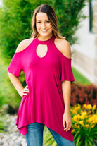 Flowy Open Shoulder Tunic | Magenta