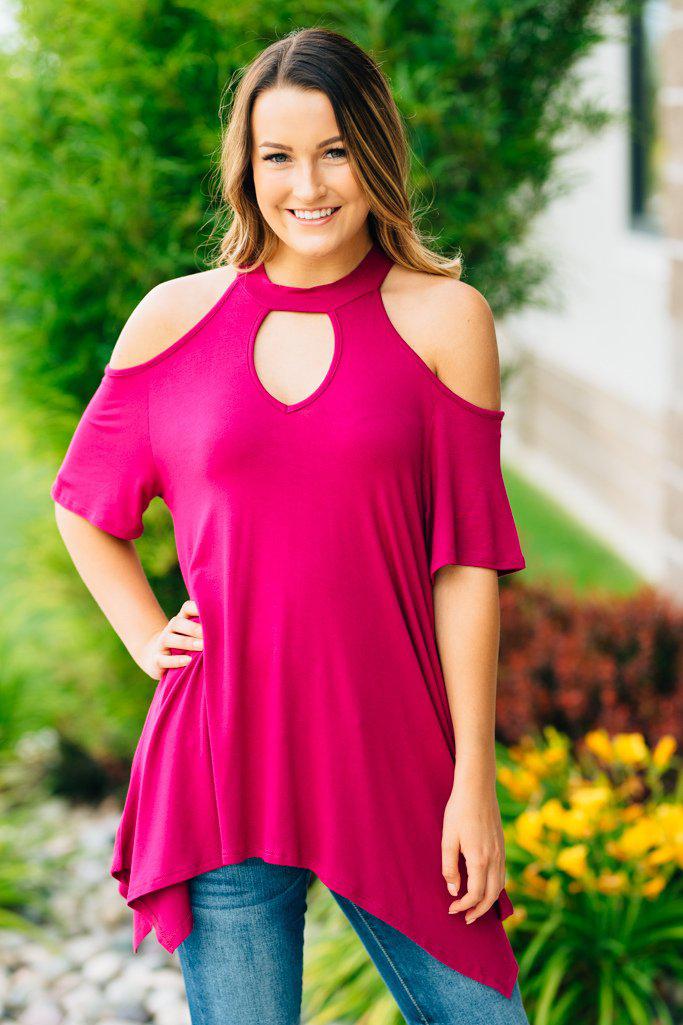 Flowy Open Shoulder Tunic | Magenta