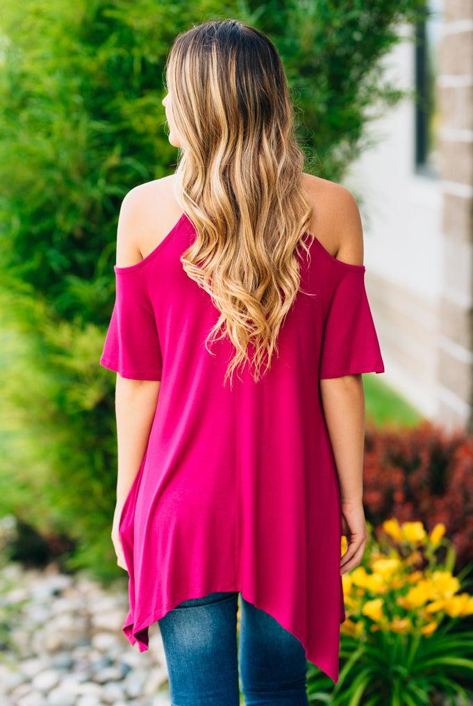Flowy Open Shoulder Tunic | Magenta