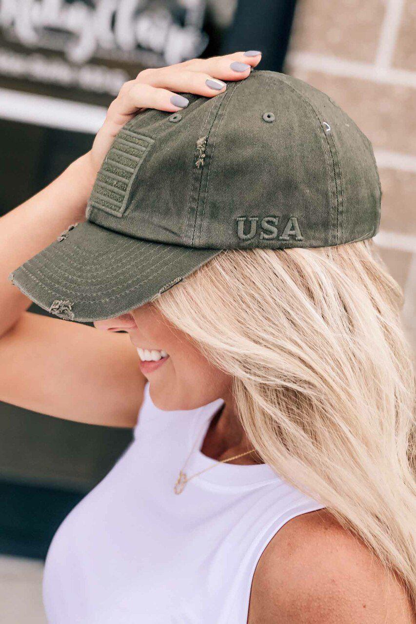 olive distressed hat