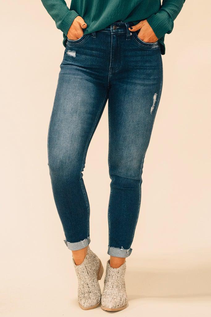 Women's High-Rise Ripped Dark Wash Super Skinny Jeans